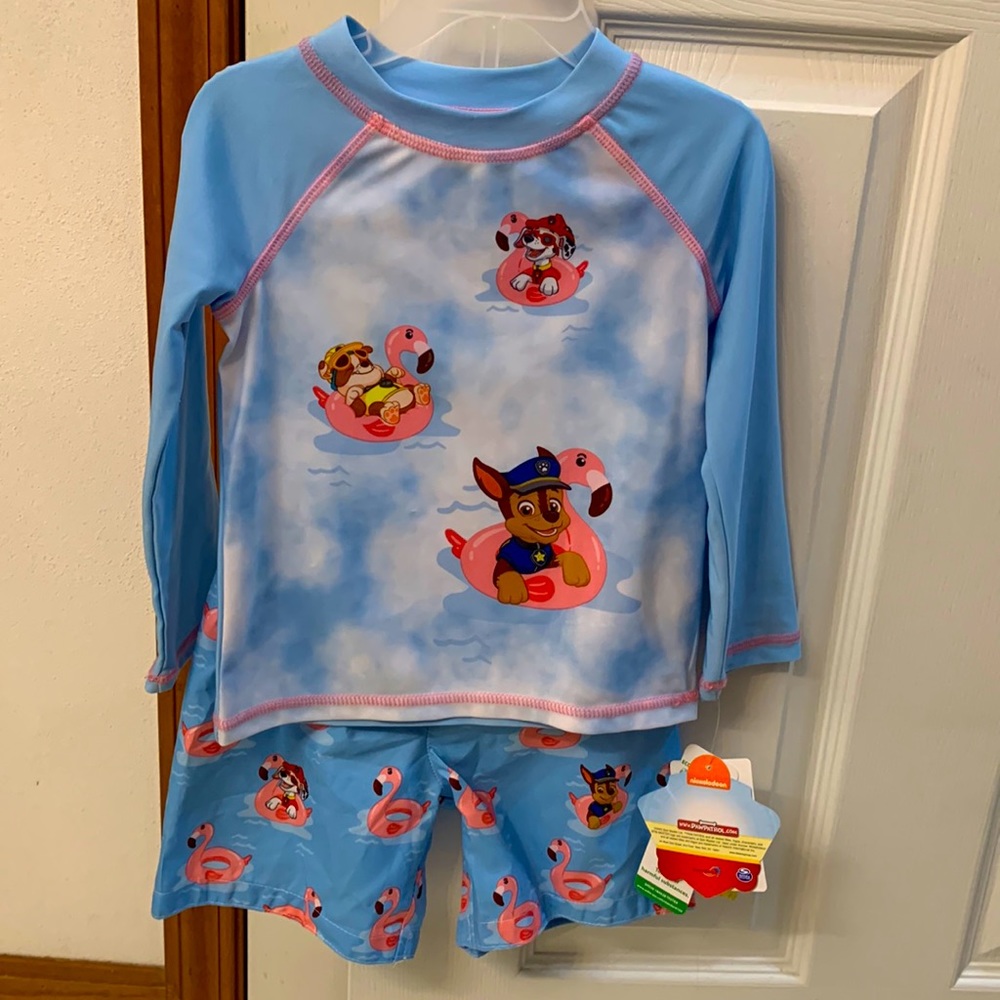 🦋 Paw Patrol Swim suit set. Trunks and matching rashguard shirt. New with tags!